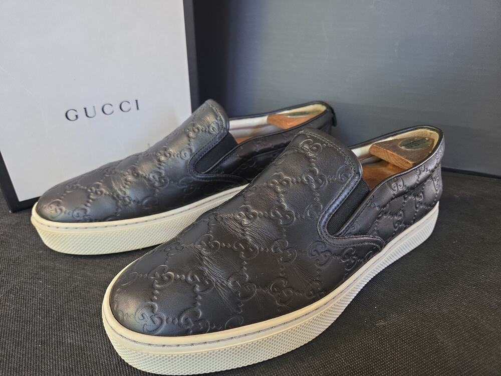 Authentic Gucci Dublin Men's Black Quilted GG Leather Slip-On Sneakers